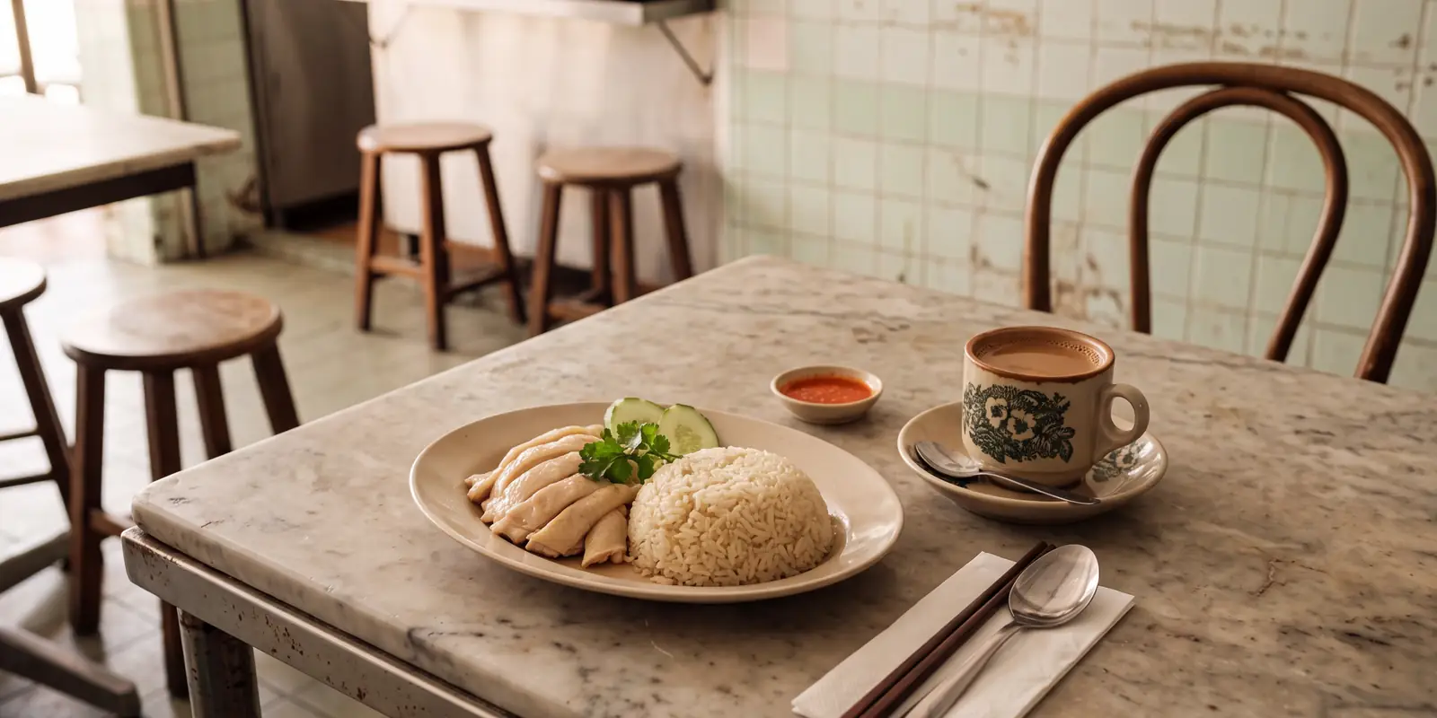 The Singapore table from the cookbook chapter opener, laid with the dishes of the chapter.