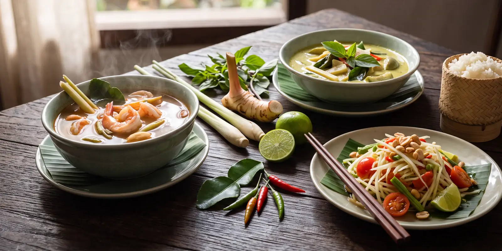 The Thailand table from the cookbook chapter opener, laid with the dishes of the chapter.