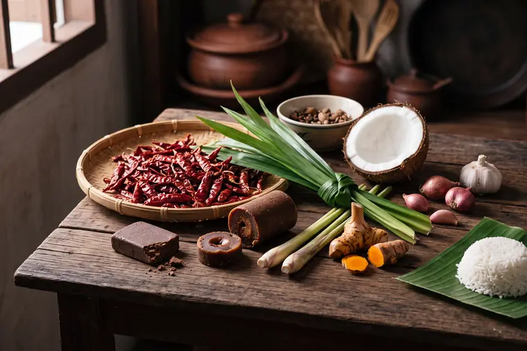 The Malaysia table from the cookbook, laid with the dishes of the chapter.