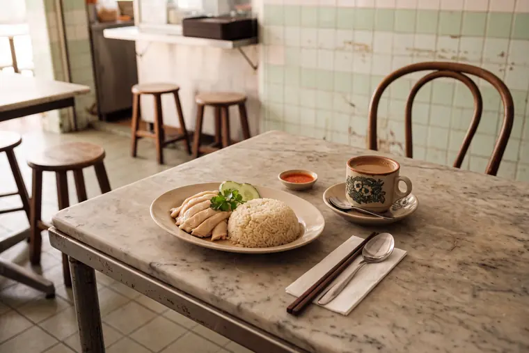 The Singapore table from the cookbook, laid with the dishes of the chapter.